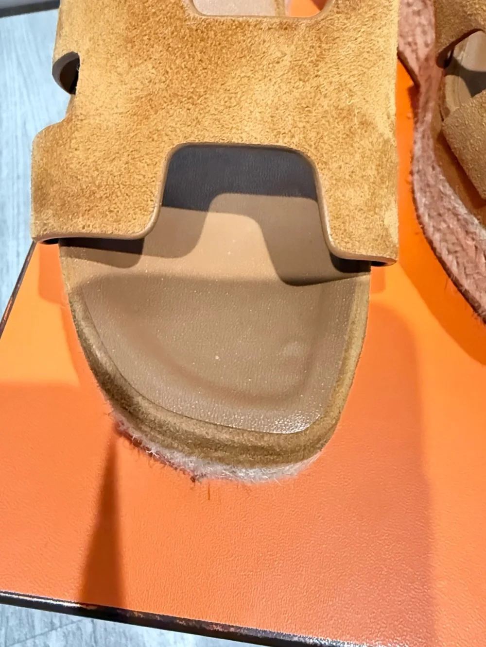 Hermes Chestnut Brown Suede Wedge Sandals with Ankle Strap